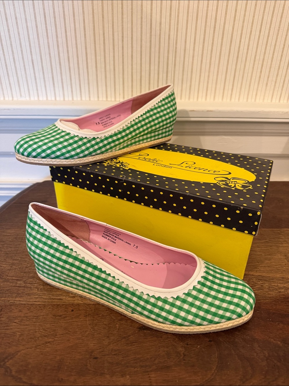 Poetic License Green Gingham Flats with Pink Lining